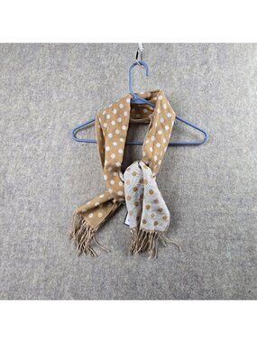 Croft & Barrow Womens Polka Dot Fringed Scarf Tan/Ivory Reversible One Size